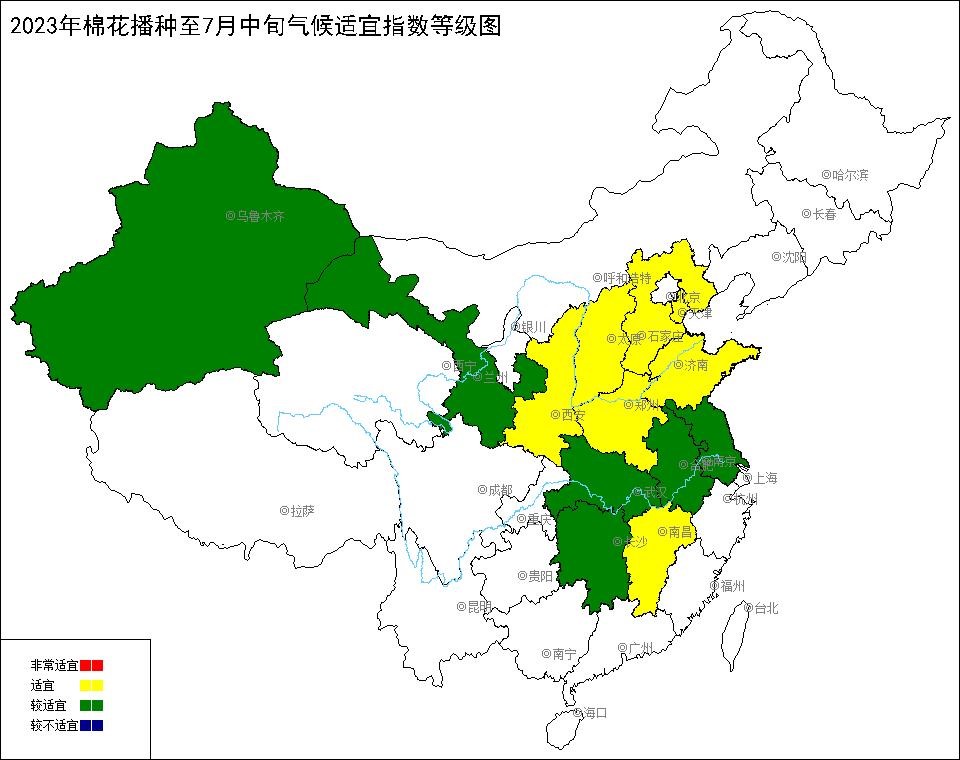 2023年棉花播种至7月中旬气候适宜指数.jpg